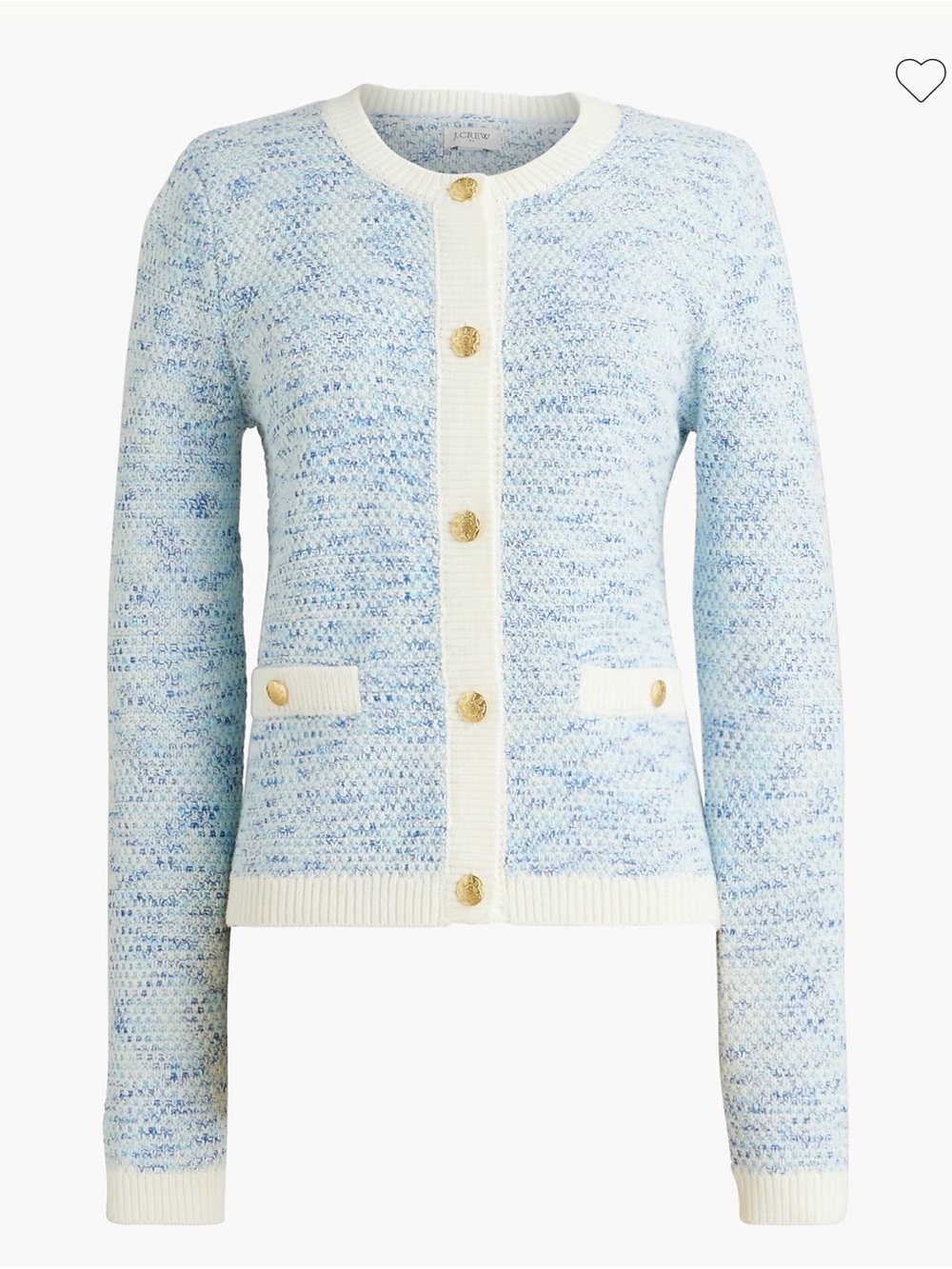 J. Crew Light Blue and Cream Button-Front Tweed Cardigan